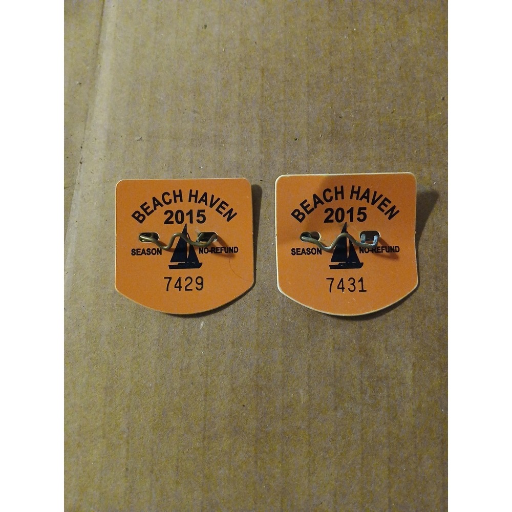 Beach Haven 2015 Season Badge Set of 2 NJ Beach Pass Pins USED Souvenir